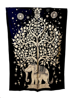 Mandala Sencilla Estampada Dorada - Elefante y Arbol 210x140 APM39000 on internet