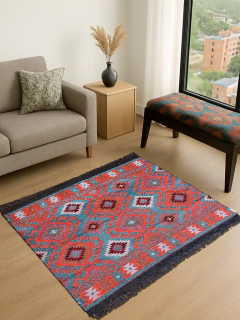 Tapete Kilim Diseño Antep 120x100 cm - Gobeklitepe Turquesa con naranja APM56880 en internet