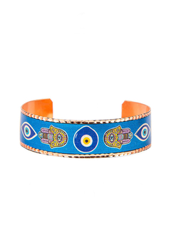 Brazalete En Cobre Estampado Y Tallado A Mano ojo turco - azul Apm28000