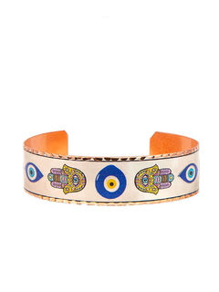 Brazalete En Cobre Estampado Y Tallado A Mano ojo turco - Plateado Apm28000