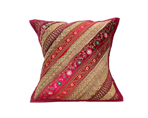 Forro de Cojin Pachtwork Vinotinto con adorno dorado APM17000 - comprar online