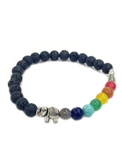 Pulsera 7 chakras con piedra volcanica y elefante - APM5400 - comprar online