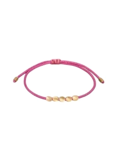 Pulsera tibetana de hilo rosado con detalle de cuentas de cobre
