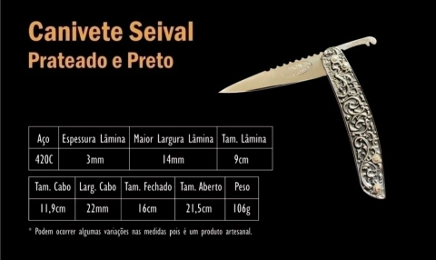 Canivete Seival - Gentleman Folder knife - Prateado e preto