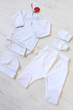 Imagen de AJUAR 4 PIEZAS RAYITAS GRISES : BODY, RANITA, GORRO Y MITONES (BROSETB-GN)