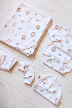 AJUAR 5 PIEZAS ROPITA BLANCO: MANTA, BODY, RANITA, GORRO Y MITONES (BROSET5P2-EB) - comprar online