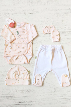 AJUAR 4 PIEZAS PRADERA : BODY, RANITA, GORRO Y MITONES (BROSETB-GQ)