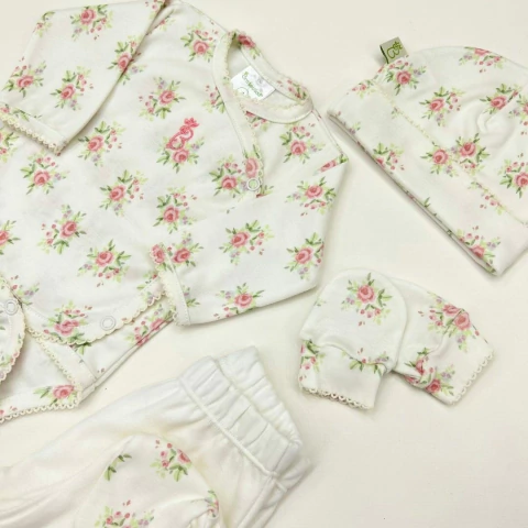 AJUAR 4 PIEZAS BOUQUET NATURAL: BODY, RANITA, GORRO Y MITONES (BROSETB-EP)