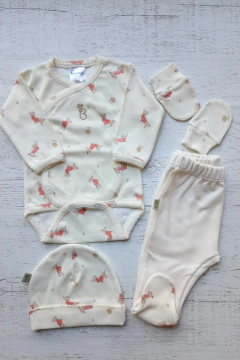 AJUAR 4 PIEZAS ARTE NATURAL: BODY, RANITA, GORRO Y MITONES (BROSETB-FK) - comprar online