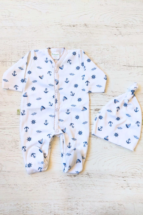 ENTERITO + GORRO PREMATURO BARCO CELESTE - BROTECITOS (BRO145P-GC)