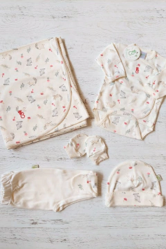 AJUAR 5 PIEZAS HABÍA UNA VEZ NATURAL: MANTA, BODY, RANITA, GORRO Y MITONES (BROSET5P2-EY) - tienda online