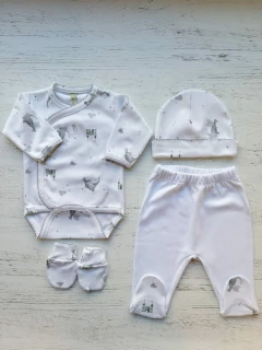 AJUAR 4 PIEZAS DRAGONES GRIS : BODY, RANITA, GORRO Y MITONES (BROSETB-DL) - comprar online