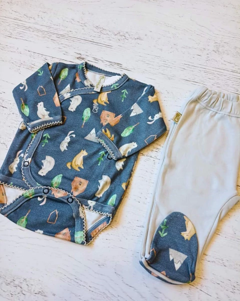 SET 2 PIEZAS AIRES DE MONTAÑA AZUL: BODY Y RANITA - BROTECITOS (BROSETE-AM-21)