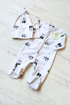 ENTERITO + GORRO PREMATURO PANDA BLANCO - BROTECITOS (BRO145P-FW) en internet