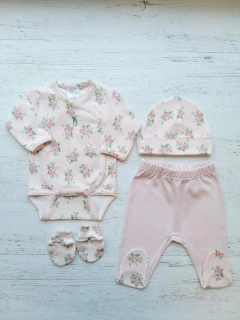 AJUAR 4 PIEZAS BOUQUET ROSA: BODY, RANITA, GORRO Y MITONES (BROSETB-EO) - comprar online