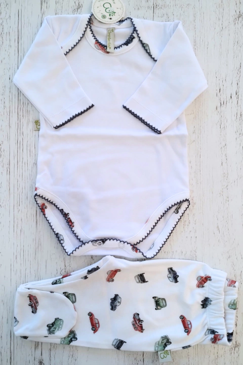 CONJ PASEO AUTOS BLANCO : BODY AMERICANO Y RANITA - BROTECITOS (BROPASEO-EC)