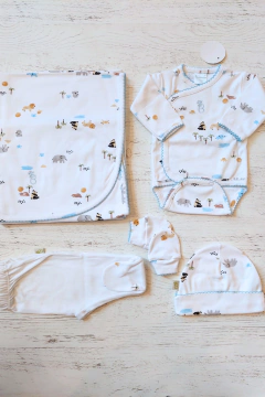 AJUAR 5 PIEZAS SELVA BLANCO: MANTA, BODY, RANITA, GORRO Y MITONES (BROSET5P2-FR) - tienda online