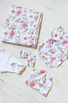 AJUAR 5 PIEZAS ROSAS: MANTA, BODY, RANITA, GORRO Y MITONES (BROSET5P2-FN) - tienda online