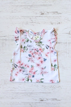 REMERA BEBA CON VOLADO EN HOMBRO PAJAROS Y FLORES - BROTECITOS (BROREMERAN-PYF)