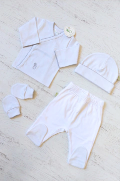 Imagen de AJUAR 4 PIEZAS RAYITAS GRISES : BATITA, RANITA, GORRO Y MITONES (BROSETA-GN)