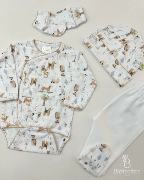 AJUAR 4 PIEZAS FIRU : BODY, RANITA, GORRO Y MITONES (BROSETB-IM) - comprar online