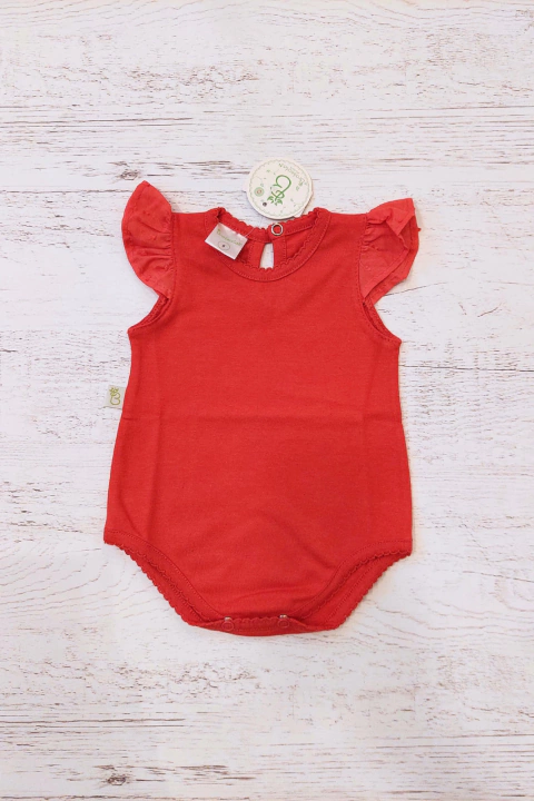 BODY SM JERSEY C/ VOLADO EN HOMBRO ROJO LISO - BROTECITOS (BROBOV02-RJ)