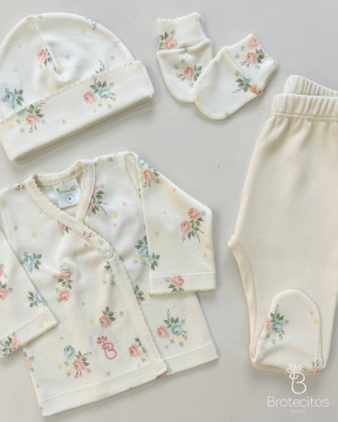 AJUAR 4 PIEZAS CLARA : BATITA, RANITA, GORRO Y MITONES (BROSETA-IJ)