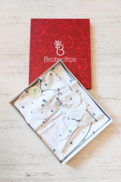 AJUAR 5 PIEZAS ROSITAS AZULES: MANTA, BODY, RANITA, GORRO Y MITONES (BROSET5P2-F21) en internet