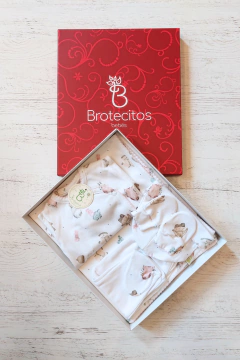 AJUAR 5 PIEZAS ROPITA BLANCO: MANTA, BODY, RANITA, GORRO Y MITONES (BROSET5P2-EB) - Mamá Coneja