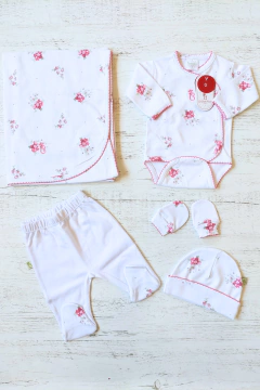 AJUAR 5 PIEZAS POEMA BLANCO: MANTA, BODY, RANITA, GORRO Y MITONES (BROSET5P2-GO) - comprar online