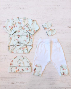 AJUAR 4 PIEZAS RAMO ACQUA : BODY, RANITA, GORRO Y MITONES (BROSETB-EA) - Mamá Coneja