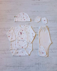 AJUAR 4 PIEZAS ROCOCO : BODY, RANITA, GORRO Y MITONES (BROSETB-IE)