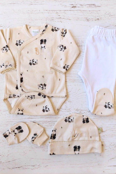 AJUAR 4 PIEZAS PANDA ARENA : BODY, RANITA, GORRO Y MITONES (BROSETB-PA)