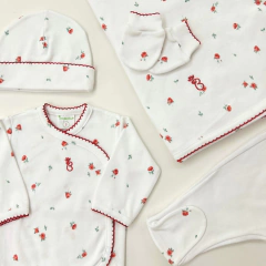 AJUAR 5 PIEZAS ROSITAS ROJAS: MANTA, BODY, RANITA, GORRO Y MITONES (BROSET5P2-F31) en internet
