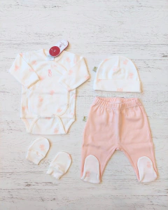 AJUAR 4 PIEZAS OSITOS ROSA NUDe : BODY, RANITA, GORRO Y MITONES (BROSETB-FV) - comprar online