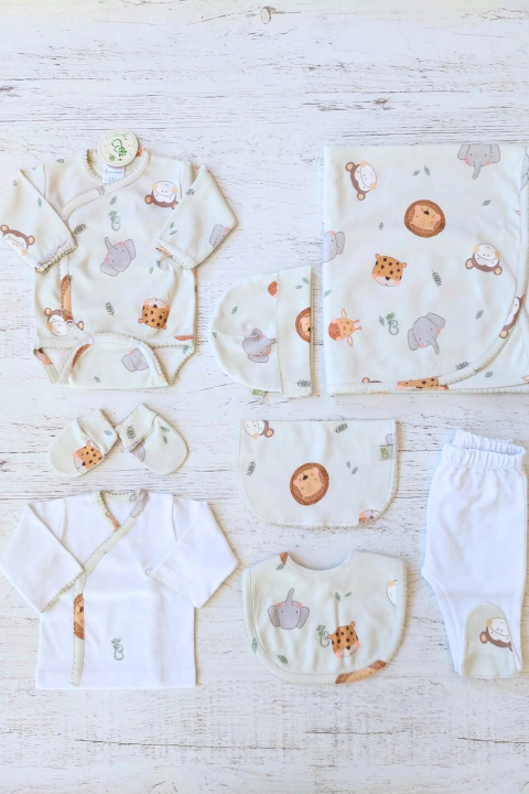 AJUAR 8 PIEZAS CARITAS ACQUA: MANTA, BODY, BATITA, RANITA, BABERO, BABITA, GORRO Y MITONES (BROSET8P-CAA)