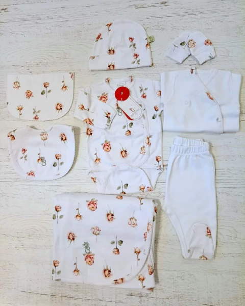 AJUAR 8 PIEZAS AURORA: MANTA, BODY, BATITA, RANITA, BABERO, BABITA, GORRO Y MI (BROSET8P-IR)