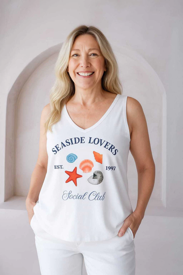 Musculosa v evasé SEASIDE white Kuwana Shop