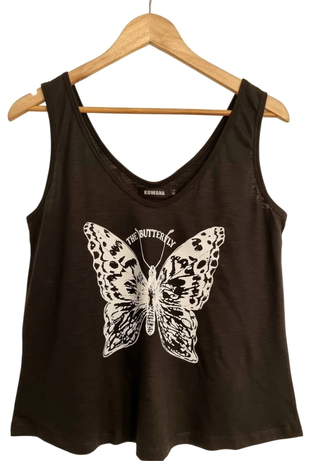 Musculosa v evasé butterfly de color negro — imagen 2