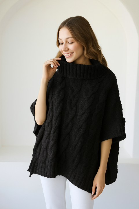 Maxi Poncho Bucle BLACK XXXL - comprar online