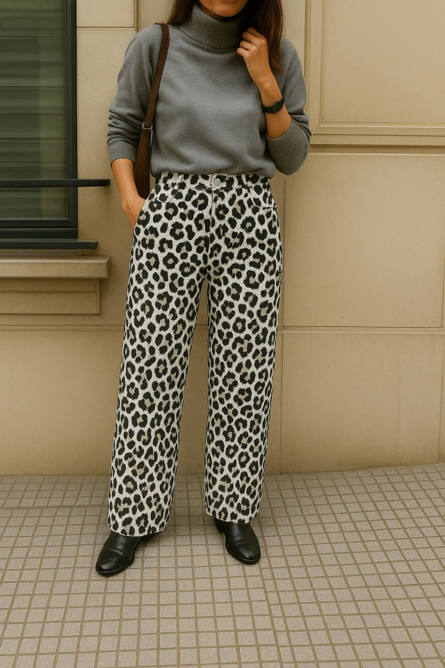 Pantalón palazzo denim print gris de Kuwana Shop