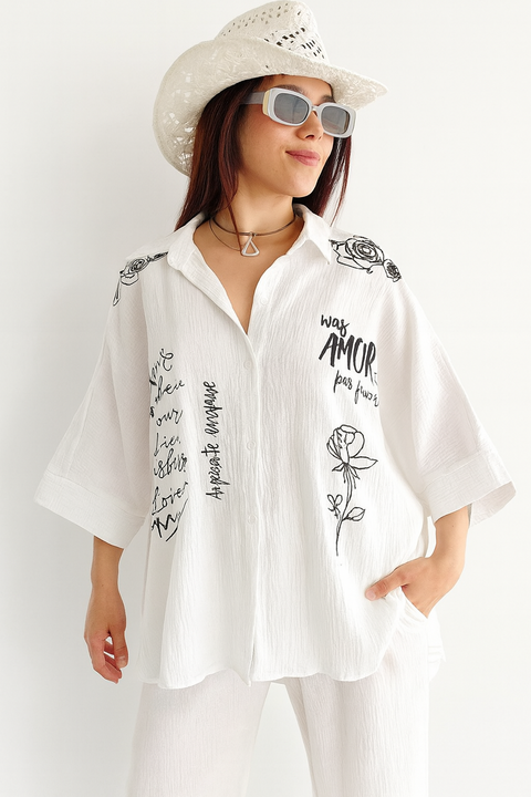 Camisa Maxi Oversize LINO BAMBULA ESTAMPADA AMOR (XXL) PREMIUM - comprar online