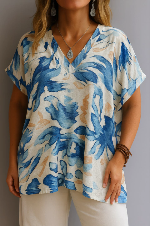 BLUSA V Sedita Estampada - Print Blue (XL/XXL) - comprar online