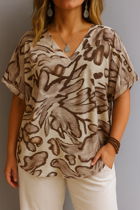 BLUSA V Sedita Estampada - Chocolate (XL/XXL) - comprar online