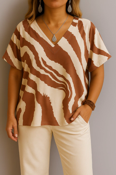 BLUSA V Sedita Estampada - Chocolate (XL/XXL) - - comprar online