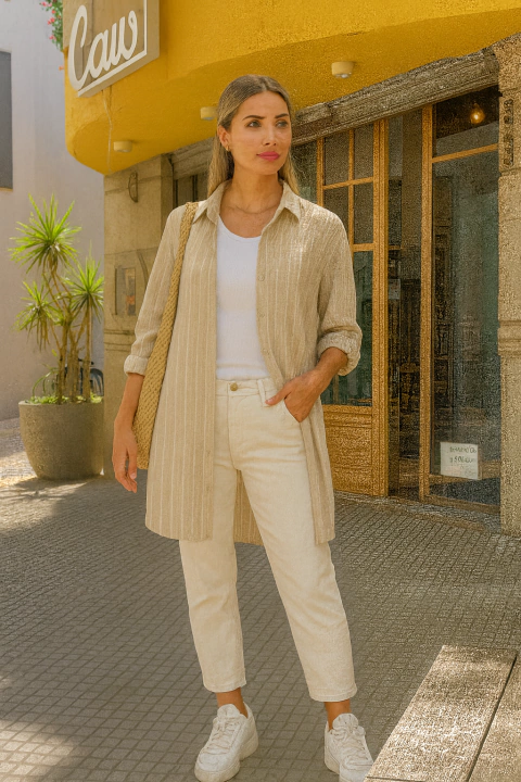 Camisola Vestido LINO Tefi Beige (L/XL) - comprar online