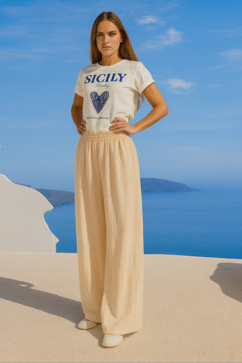 Maxi Palazzo HELENA LINO ( 40 al 50) BEIGE - comprar online