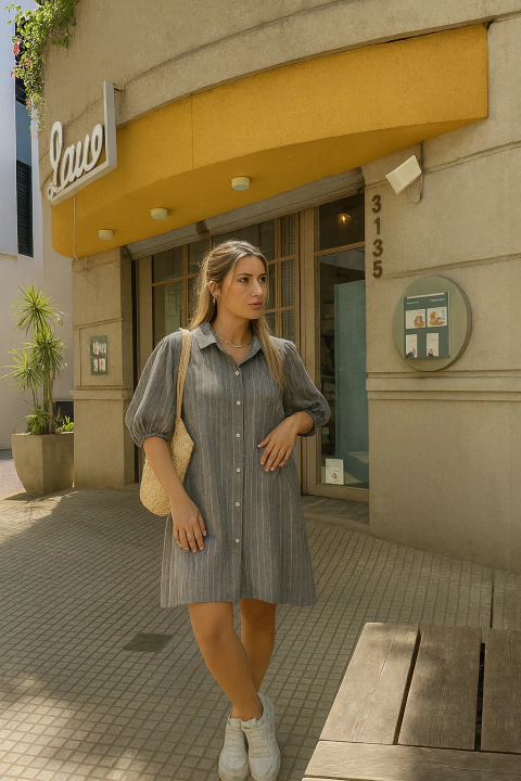 Vestido Corto Camisero LINO Sthefy Soft GRAY ( M ) - comprar online