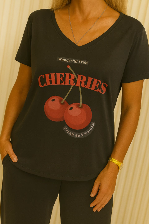 Remera V PREMIUM cherries FLAME BLACK ( 4 talles) - comprar online