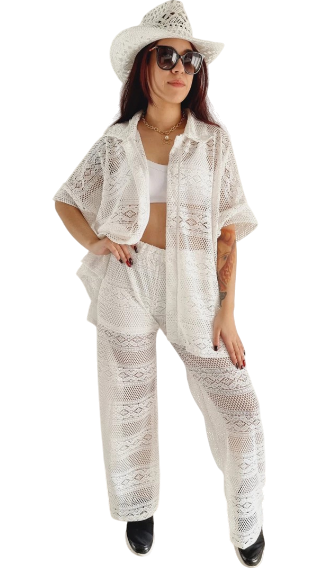 Pantalón palazzo pampa crochet premium blanco
